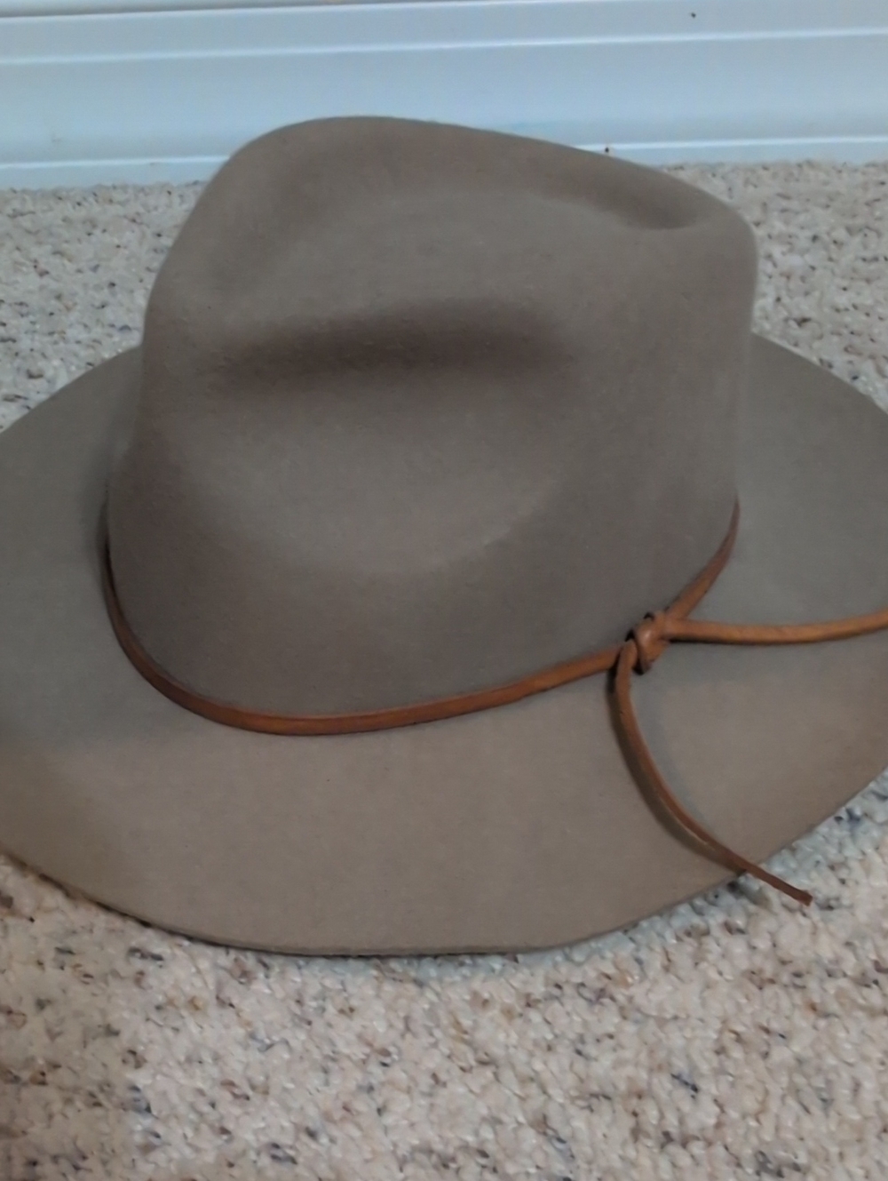 Biltmore By Madewell Taupe Wide-Brim Wool Hat with Brown Leather Band